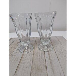Set of 2 Glass Clear Fountainware Sundae Soda Footed Tumbler Unmarked
